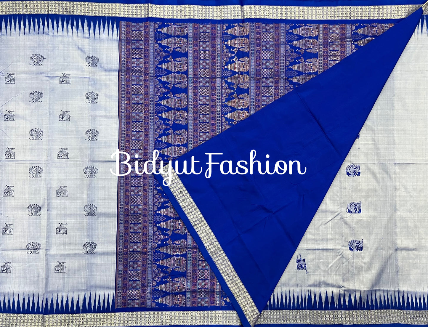 Handlooms of Odisha Sambalpuri Bomkai Silk Saree Blue color
