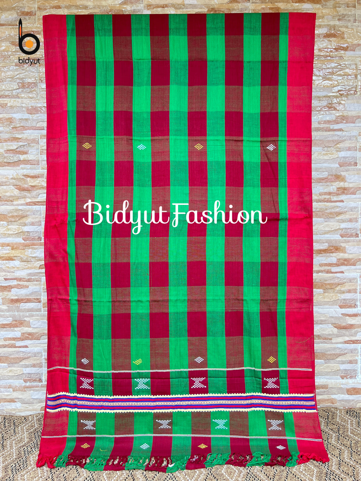 Odisha handloom Santhal Tribal Cotton Saree green color