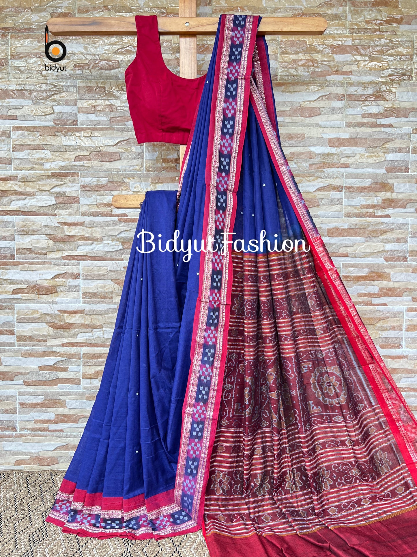 Handlooms of Odisha Sambalpuri Ikat Cotton Saree Blue Color