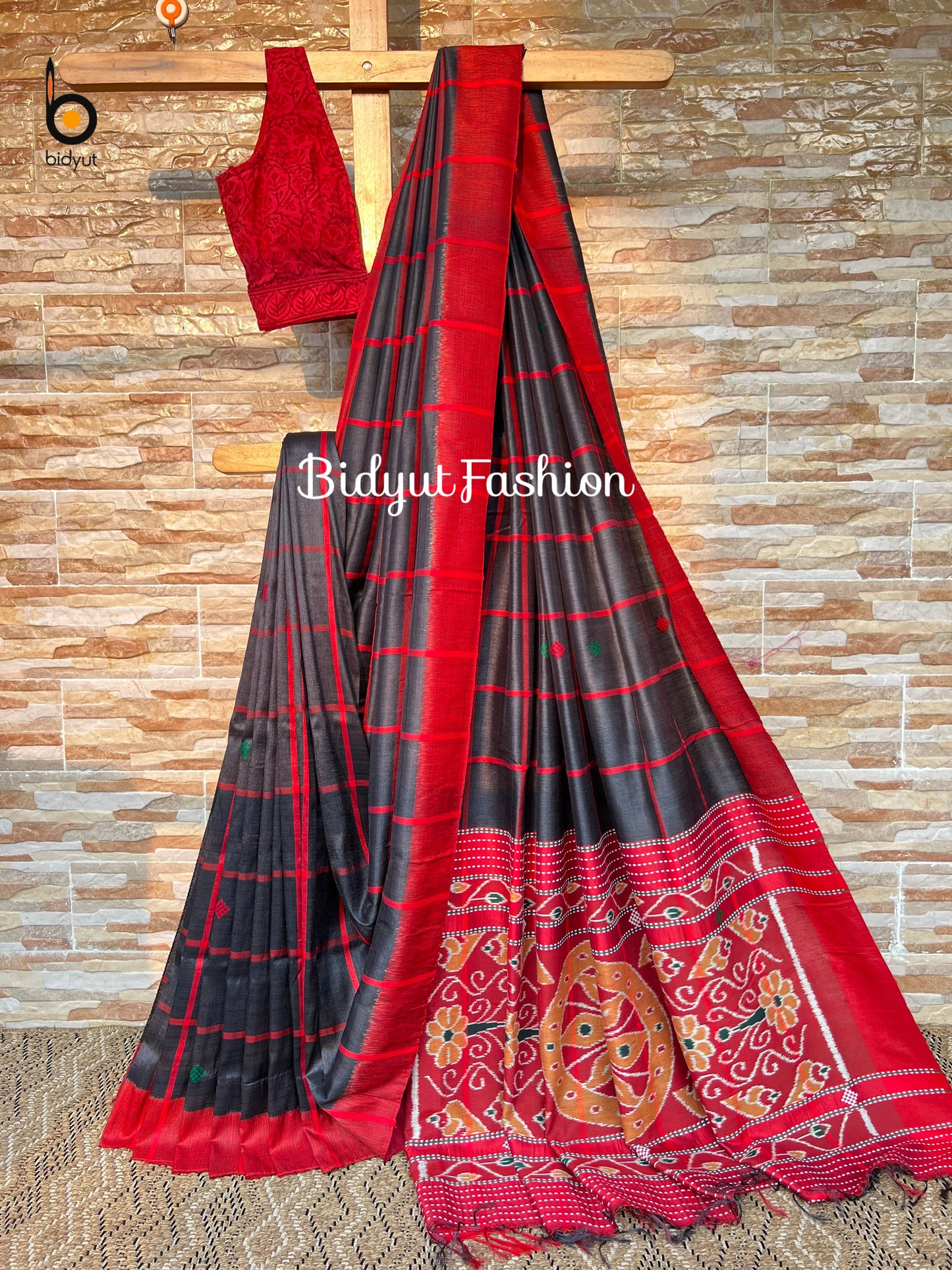 Handlooms of Odisha Santhal Tribal Tussar Silk Sarees Black Color