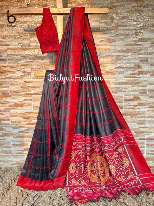 Handlooms of Odisha Santhal Tribal Tussar Silk Sarees Black Color