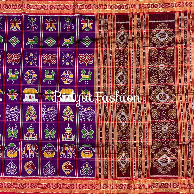 Magenta color Nabakothi | Nuapatna Ikat Khandua Sarees | Odisha Handloom Collection at Bidyut Fashion House