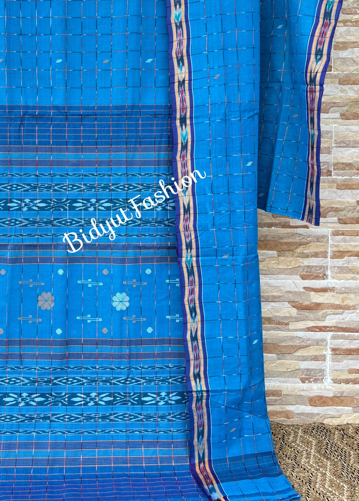 Handlooms of Odisha Jagatsinghpur Suta Ikat Cotton saree Blue color