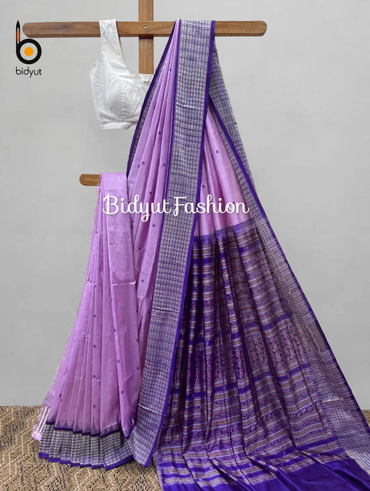 Masterpiece of Odisha handloom Dasphulia Silk Saree lavender color | Bomkai with Sambalpuri Ikat work