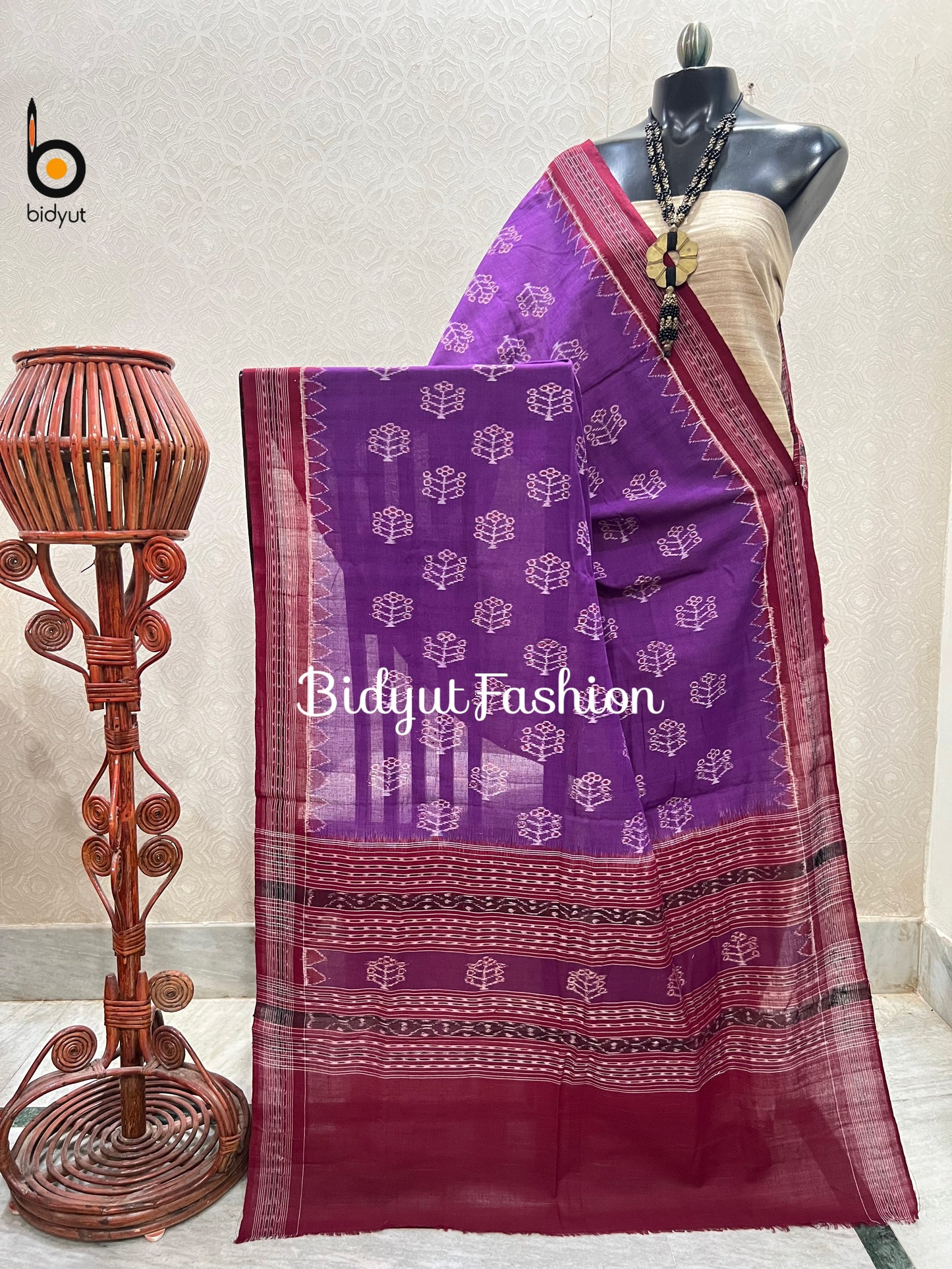 Handloons of Odisha Sambalpuri Ikat Cotton Dupatta Purple Color