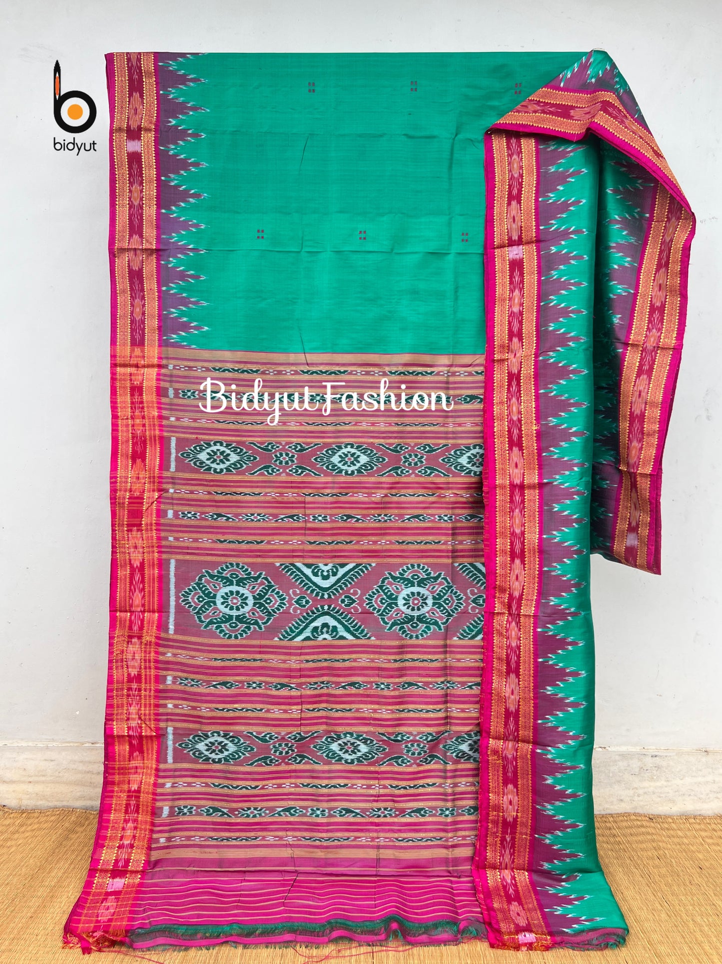 Handlooms of Odisha Nuapatna Khandua Ikat Silk Saree Green Color