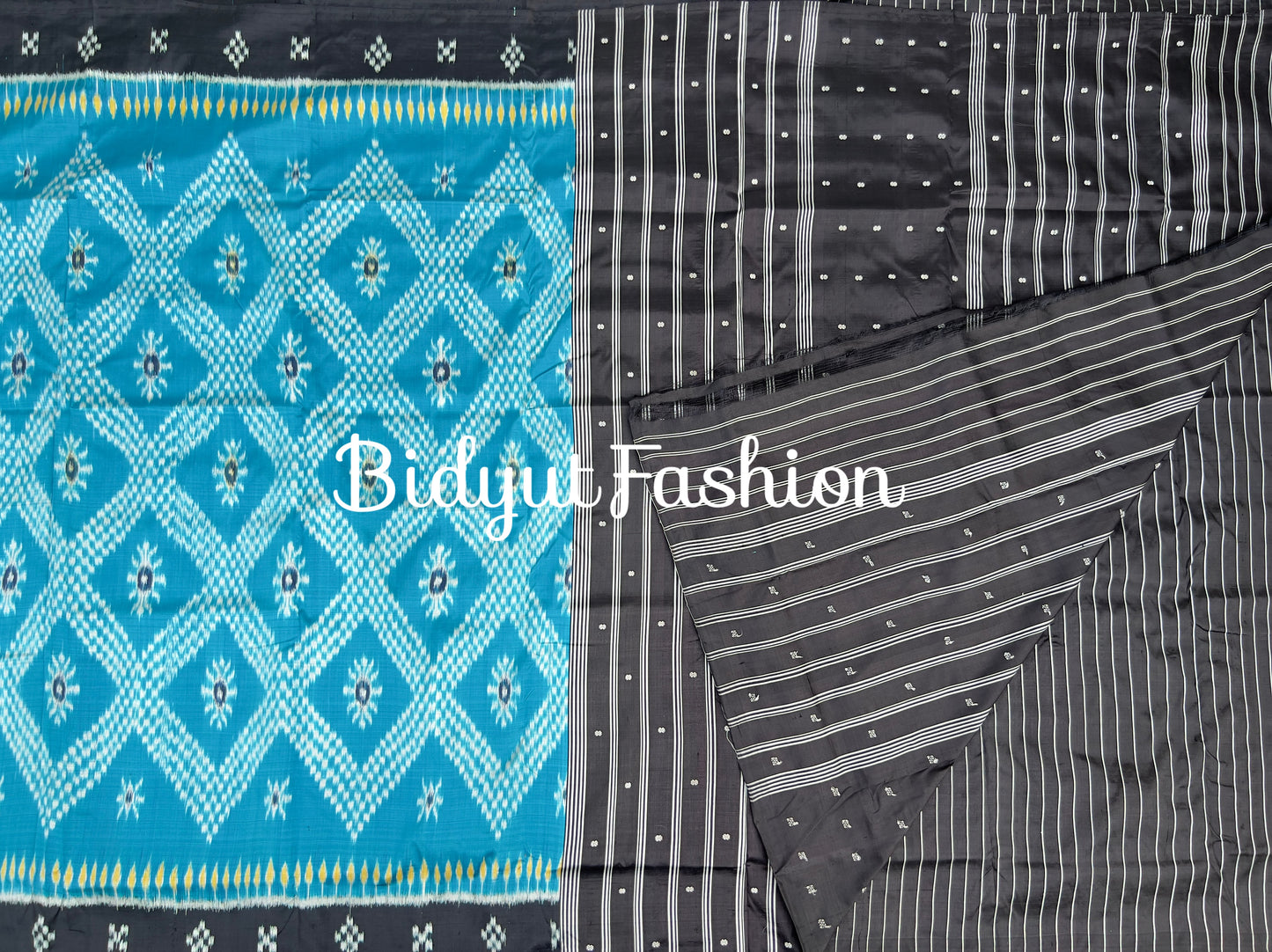 Handlooms of Odisha Nuapatna Khandua Taraballi Ikat Silk Saree blue color