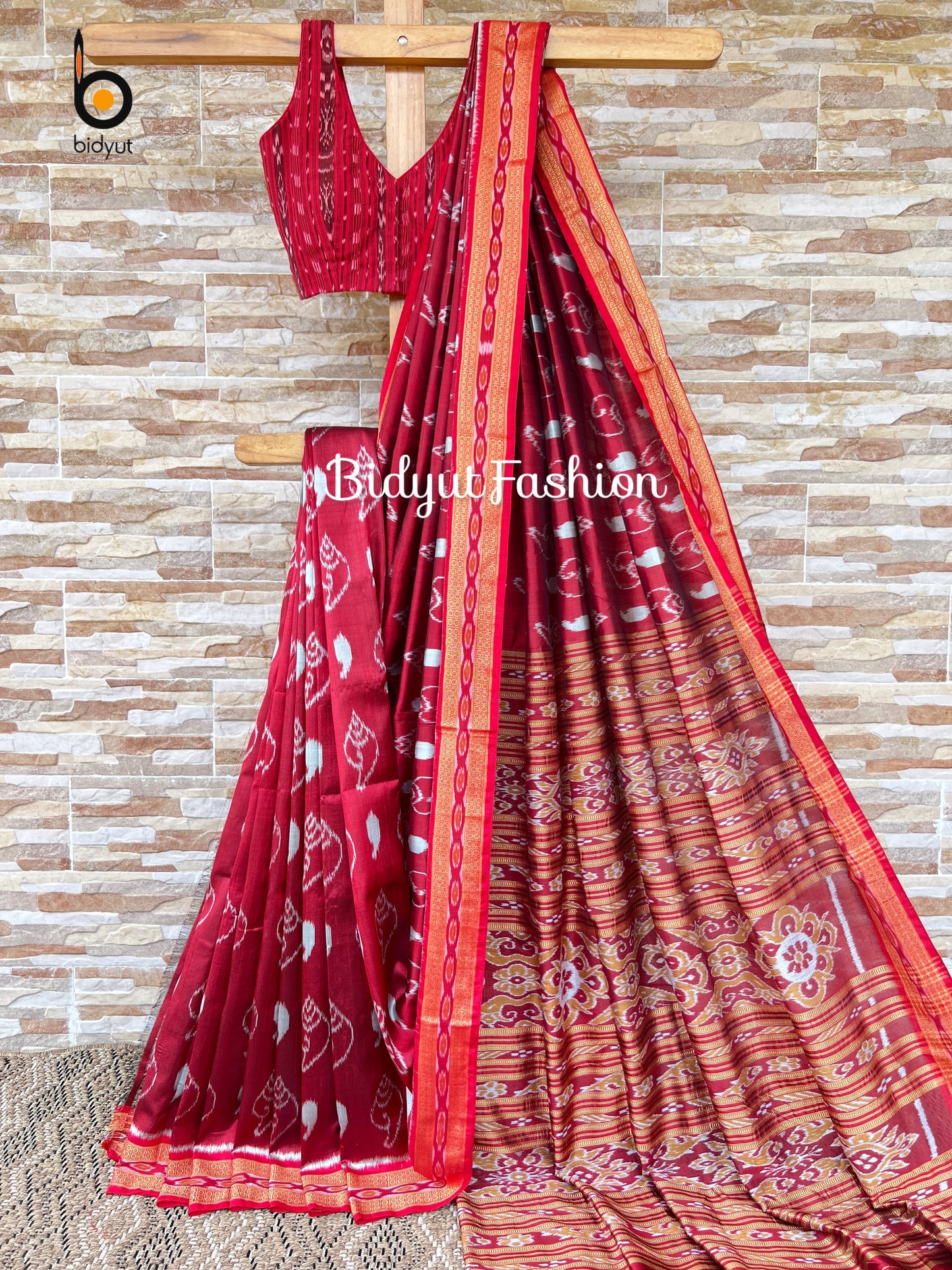 Handlooms of Odisha Nuapatna Khandua Ikat Silk Saree Red Color