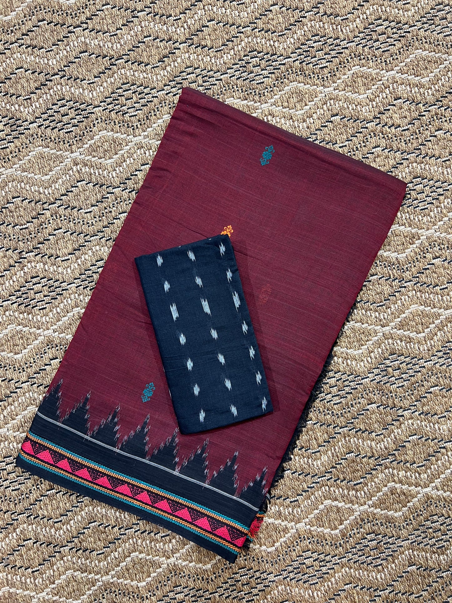 Handlooms of Odisha Dongria Design Cotton Saree - Burgundy color saree