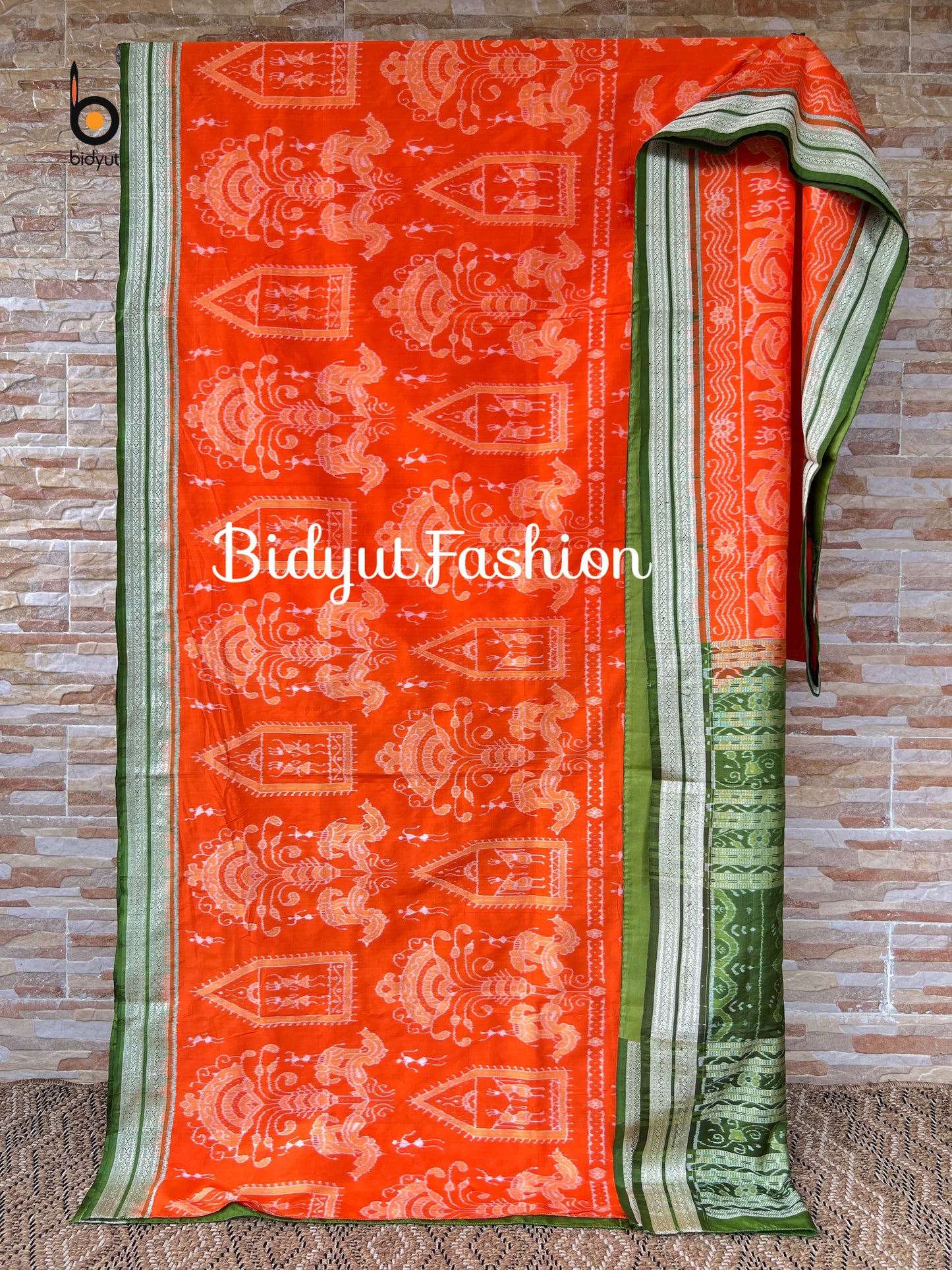 Handlooms of Odisha Sambalpuri exclusive Ikat Silk Saree Orange Color