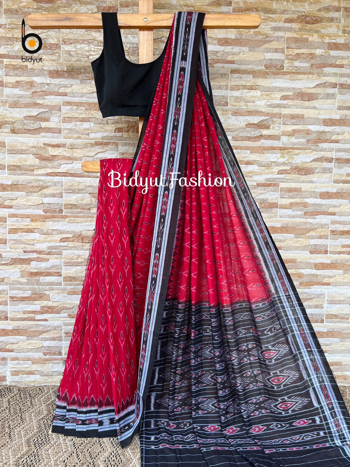 Handlooms of Odisha Maniabandha Nuapatna Ikat Cotton Saree Red Color