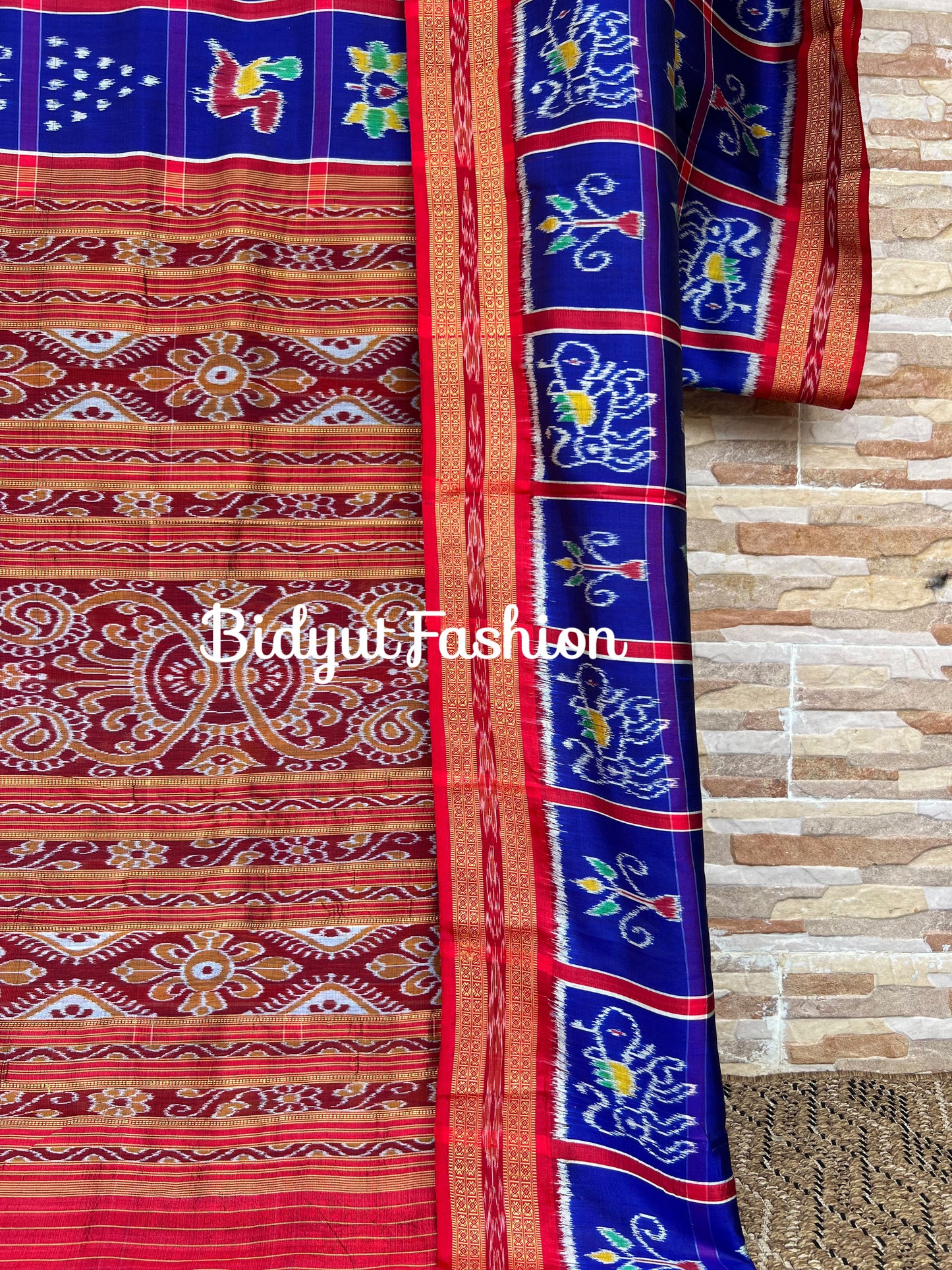 Handlooms of Odisha Nuapatna Khandua Nabakothi Ikat Silk Saree Blue color