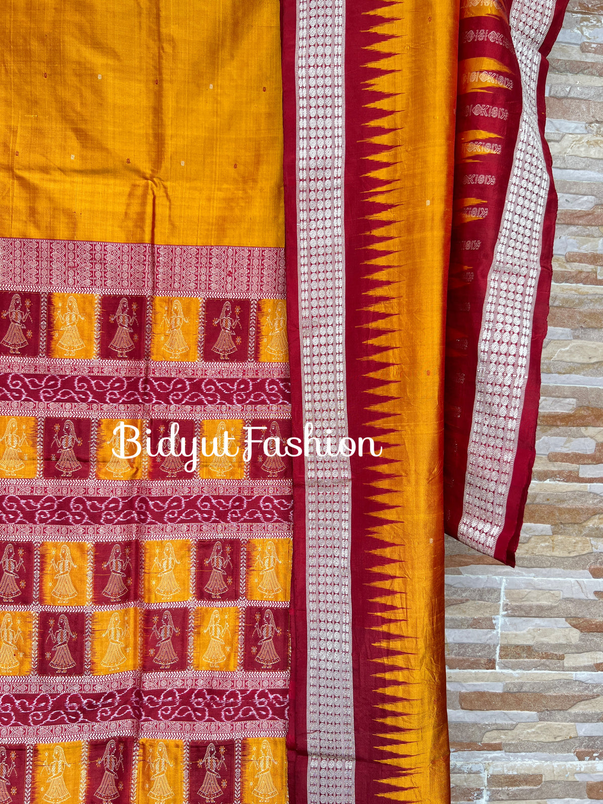 Handlooms of Odisha Sambalpuri Bomkai Silk Saree Rust Orange color