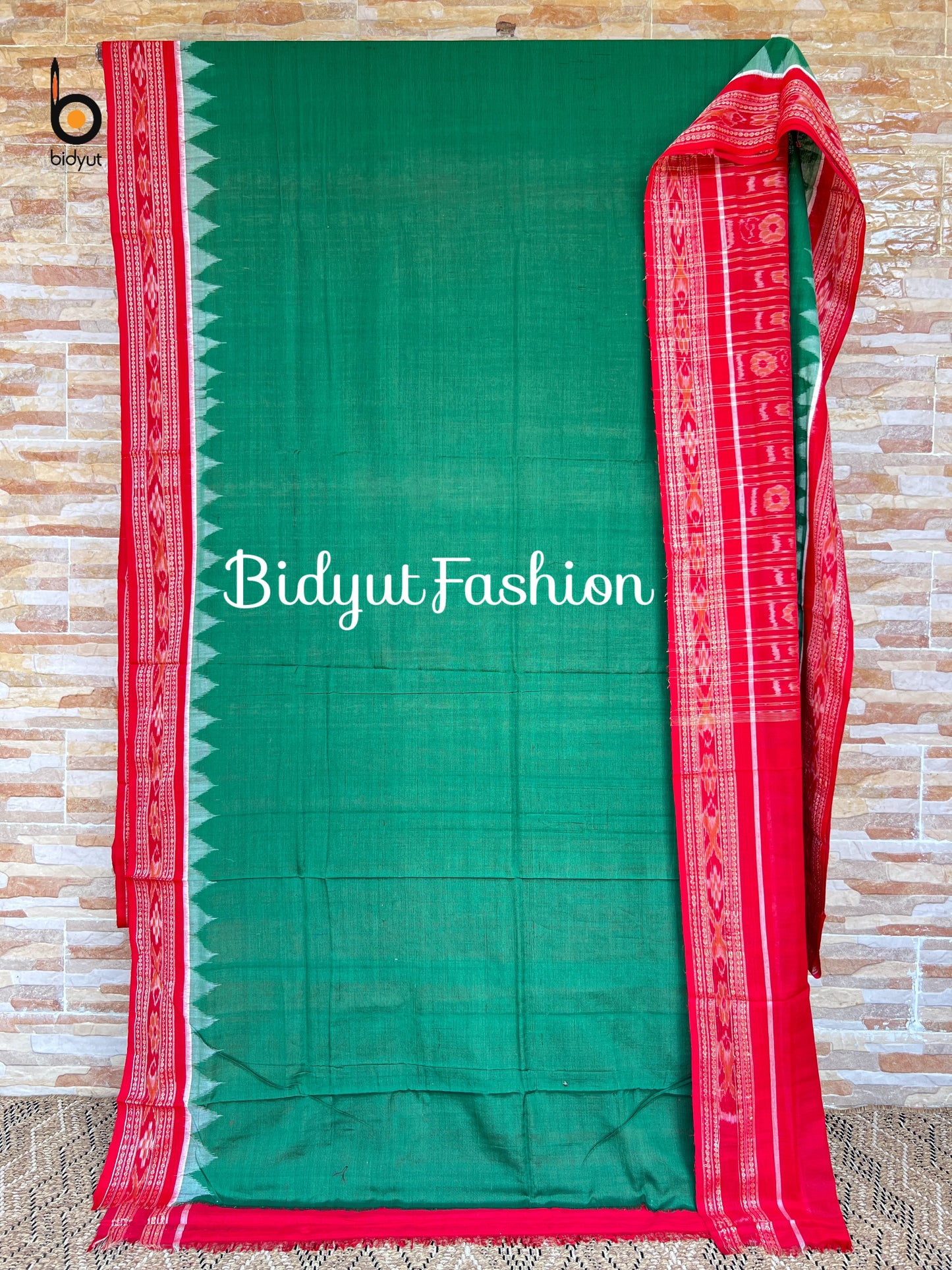 Handlooms of Odisha Sambalpuri Ikat Cotton Saree Green Color
