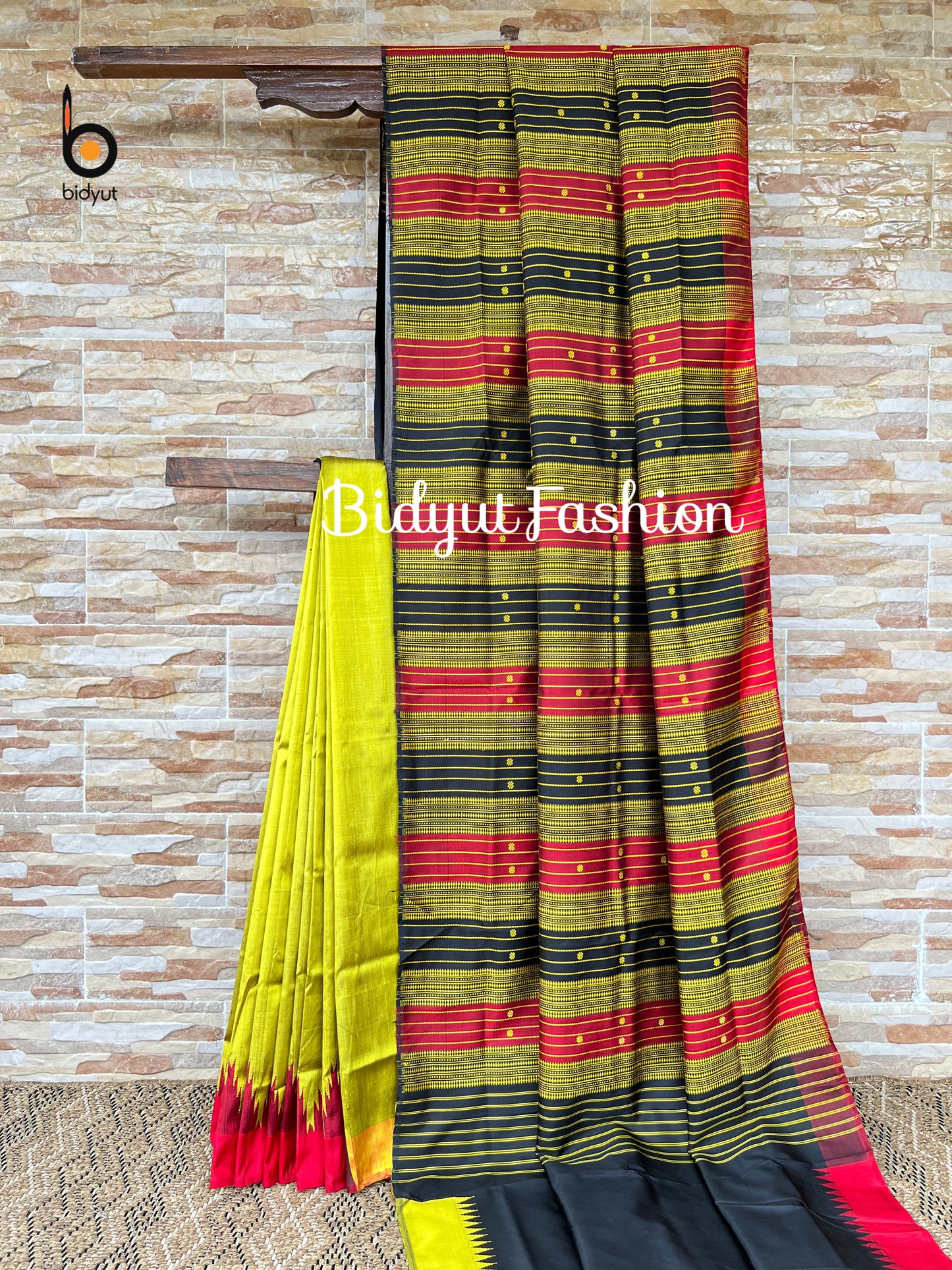 Handlooms of Odisha Berhampuri Double Palla Silk Saree Mustard yellow color