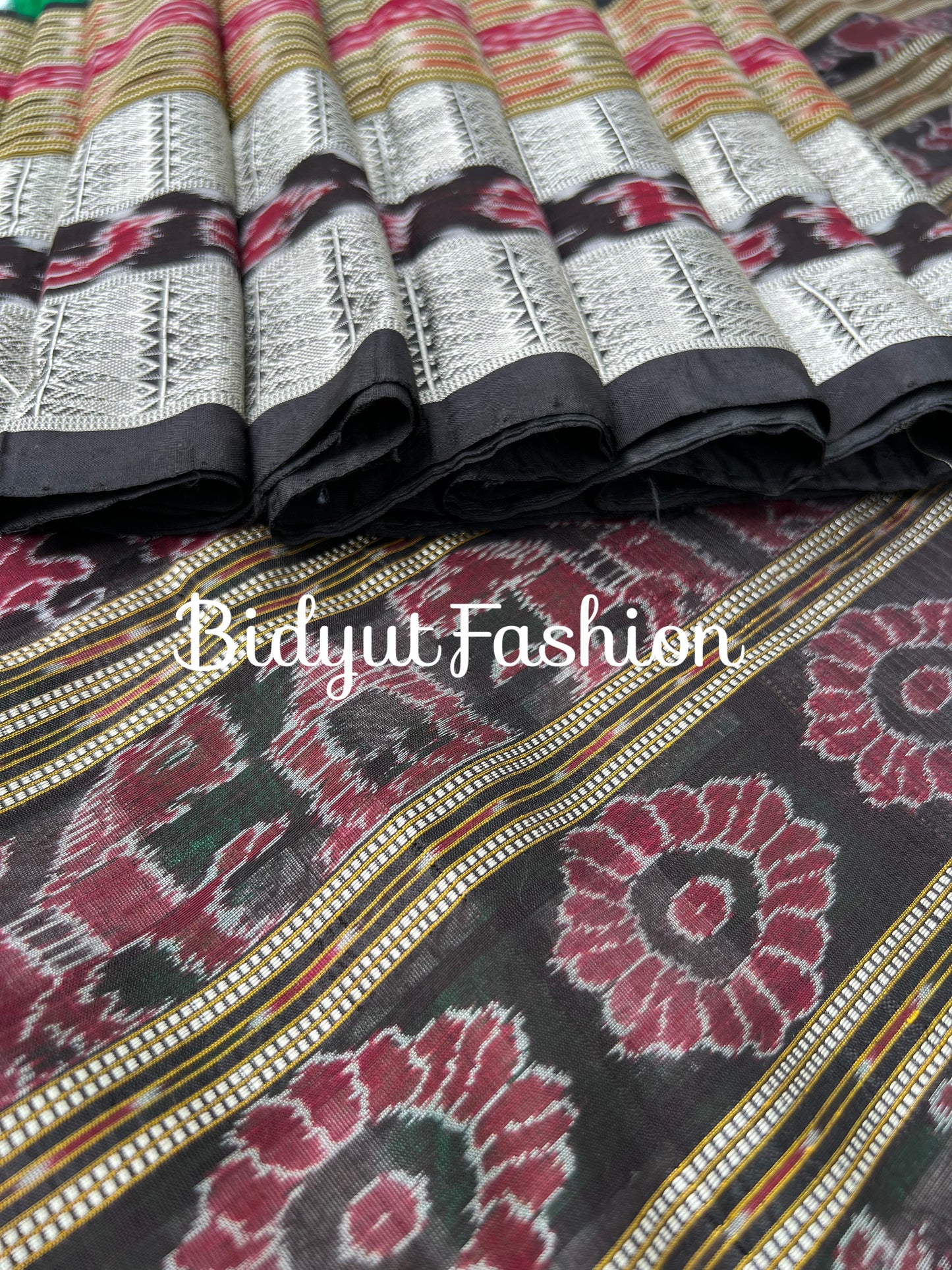 Handlooms of Odisha Sambalpuri Double Ikat Bichitrapuri Silk Saree Green color