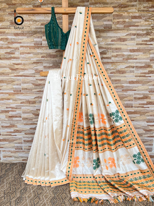 Handlooms of Assam Paat Silk Saree - Natural Muga color