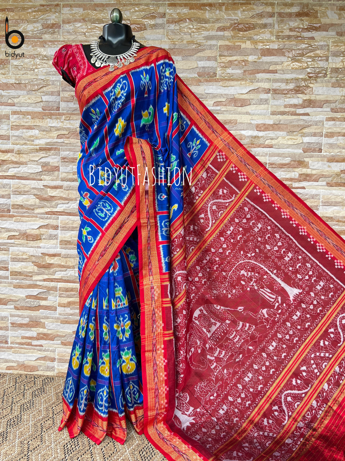 Blue Nabakothi Nuapatna Khandua Ikat Silk Saree Odisha Handloom