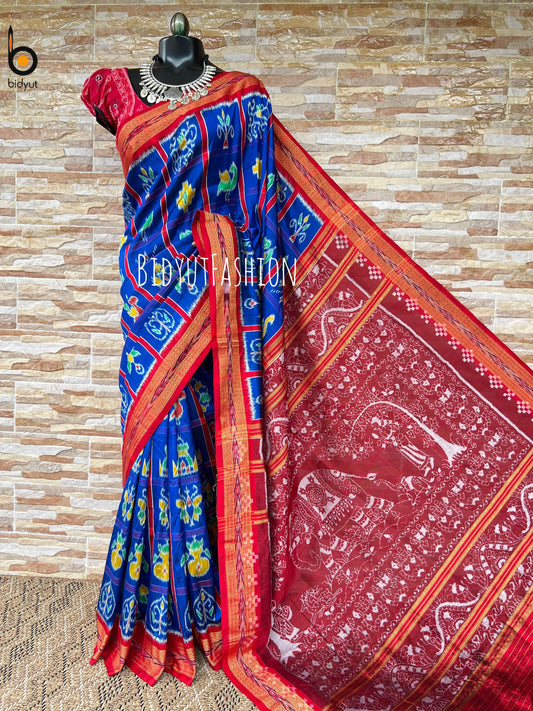 Blue Nabakothi Nuapatna Khandua Ikat Silk Saree Odisha Handloom