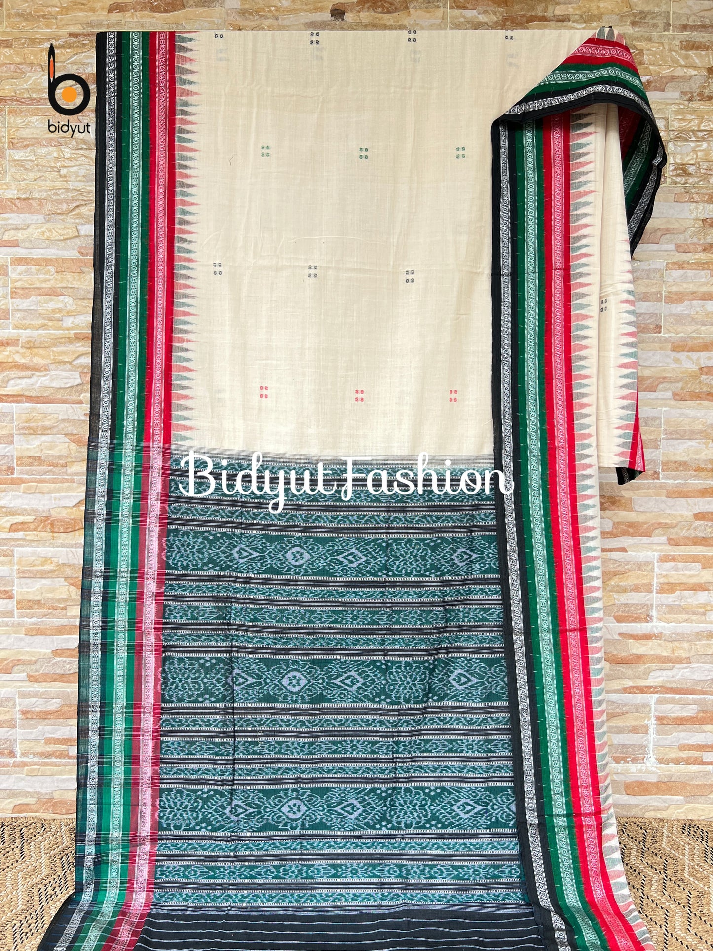 Handlooms of Odisha Sambalpuri Ikat Cotton Saree Off White Color