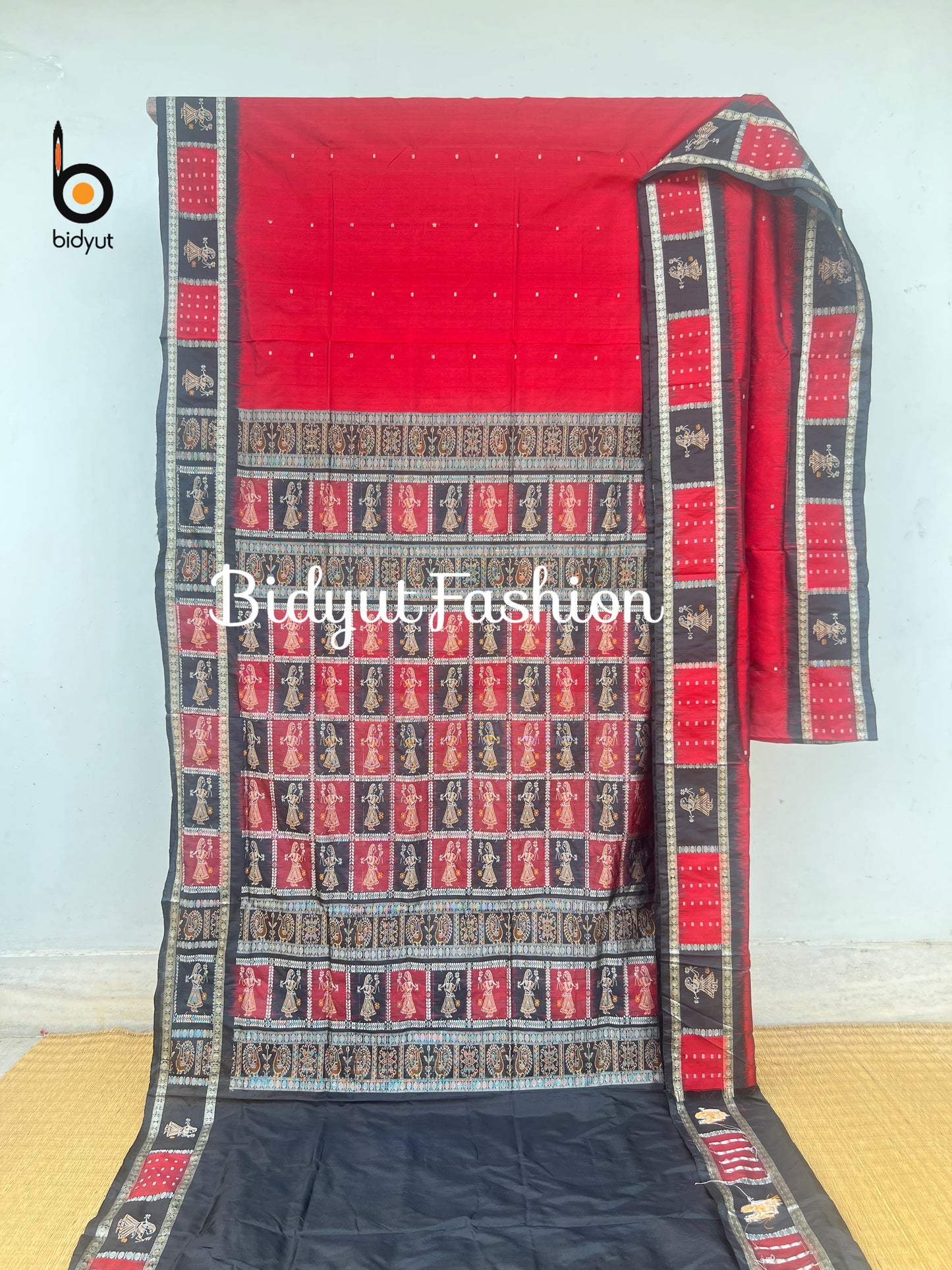 Handlooms of Odisha Putli Bomkai Silk Saree Red color