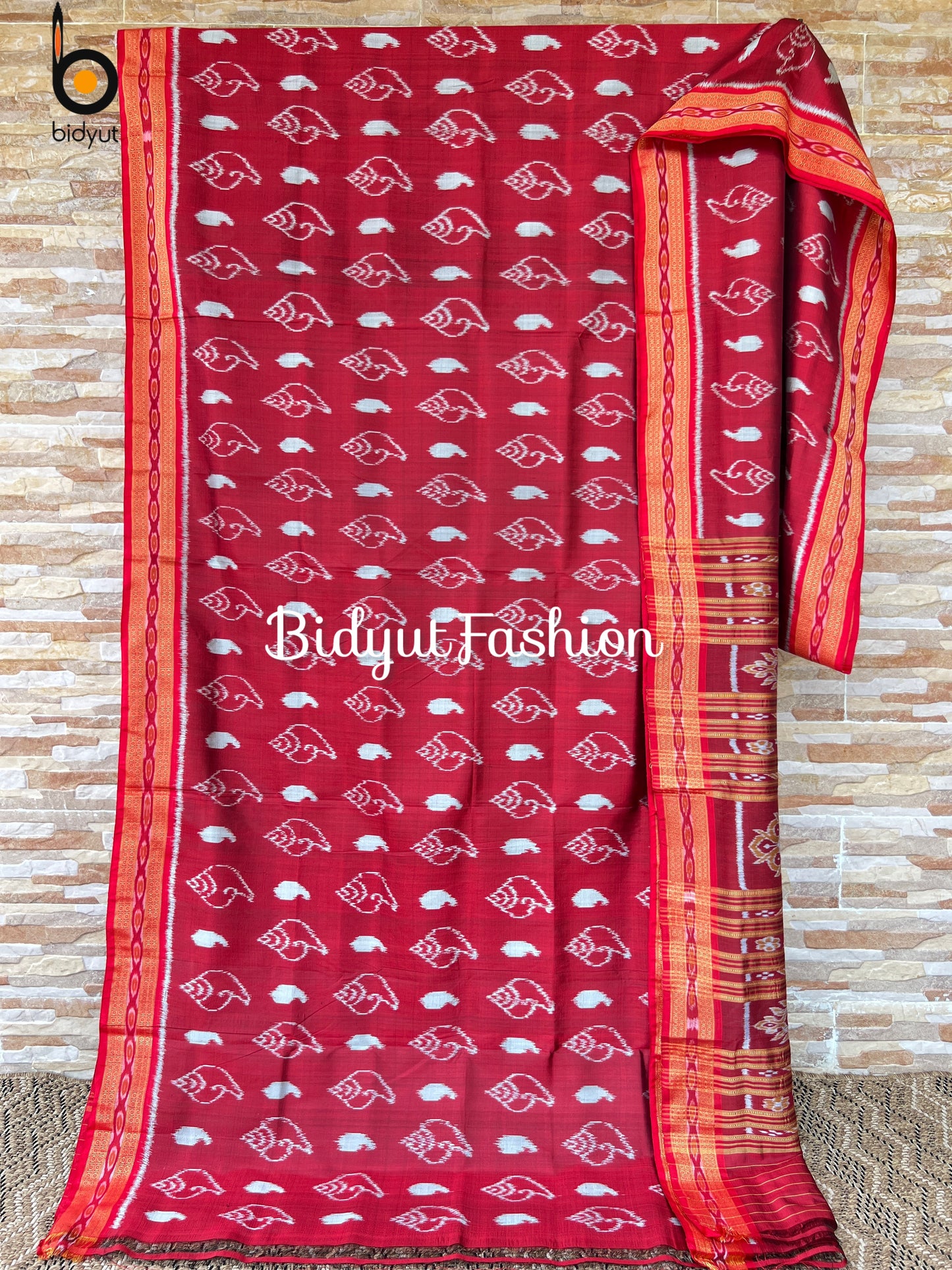 Handlooms of Odisha Nuapatna Khandua Ikat Silk Saree Red Color