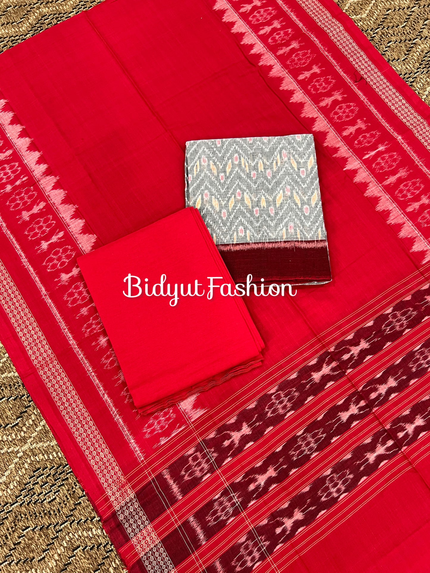 Handloom of Odisha Sambalpuri Ikat Cotton Unstitched Salwar Suit Set Grey color