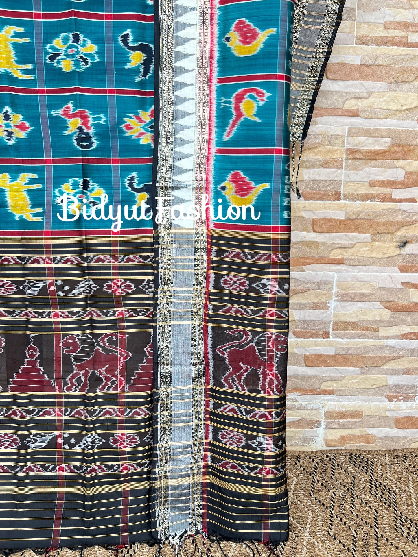 Rama Green Nabakothi Ikat Silk Dupatta | Odisha Handloom