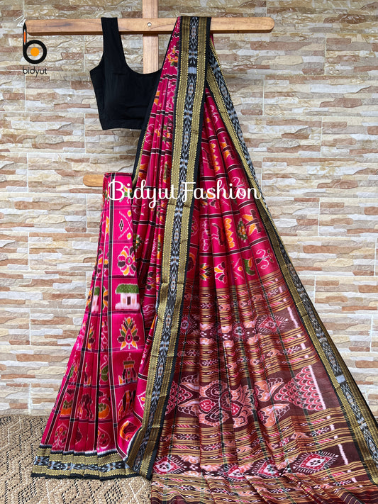 Pink Nabakothi Nuapatna Khandua Ikat Silk Saree Odisha Handloom