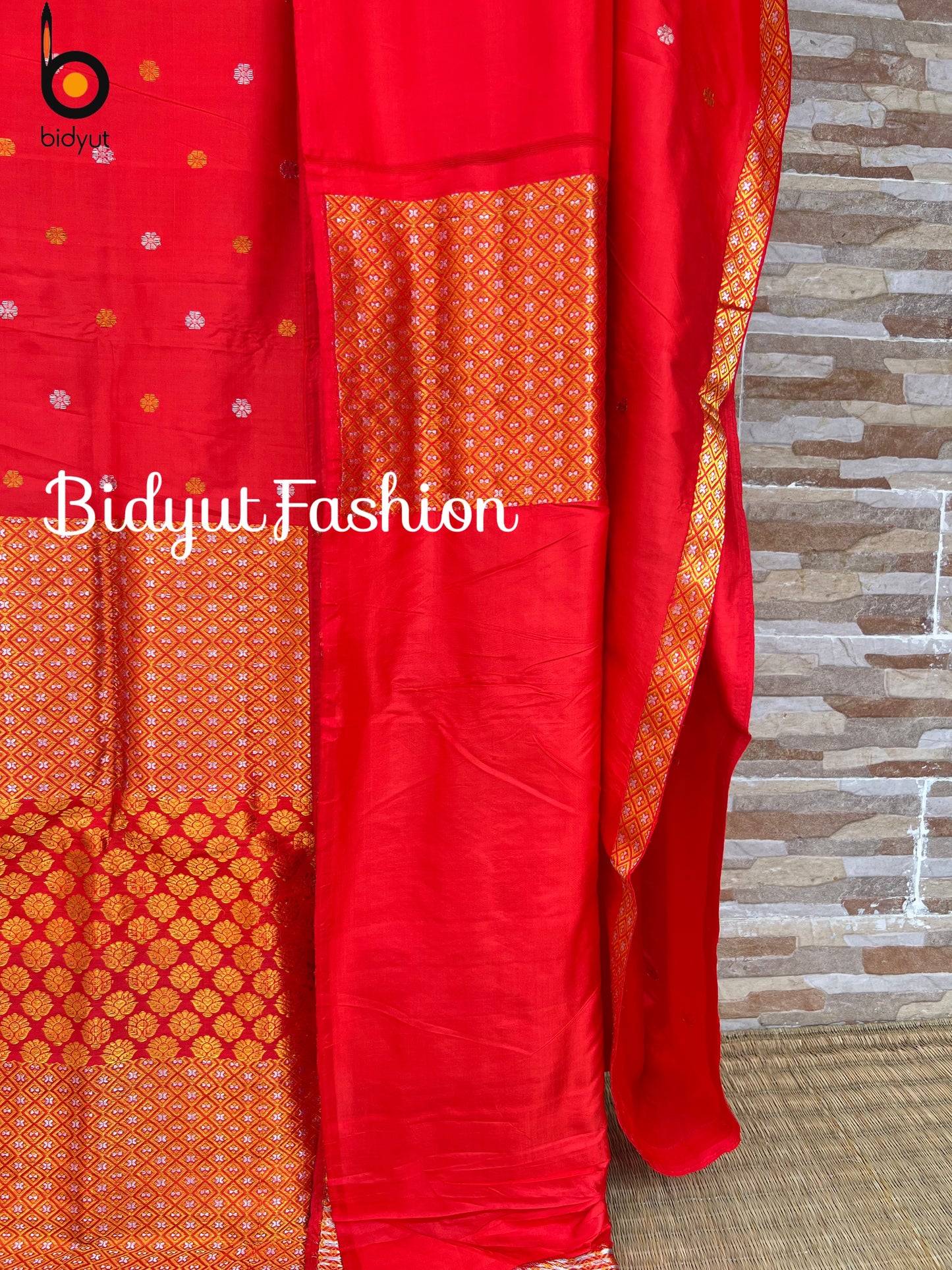 Handlooms of Assam Paat Silk Saree - Vermilion Red Color