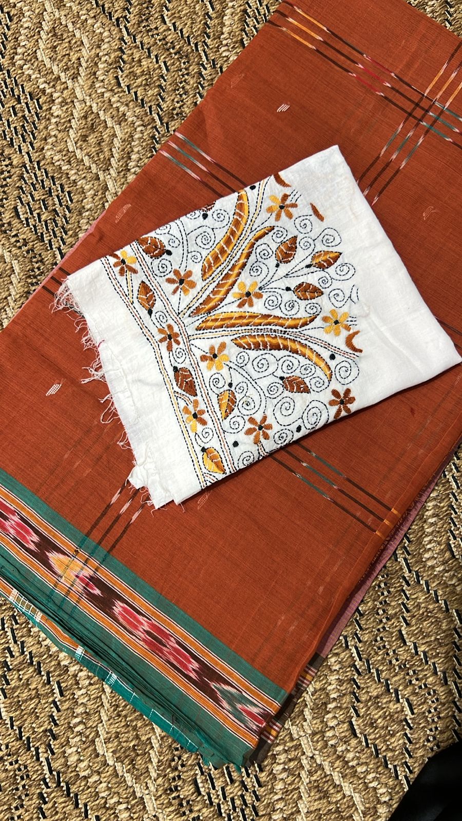 Handlooms of Odisha Jagatsinghpur Suta Ikat Cotton saree Brown color