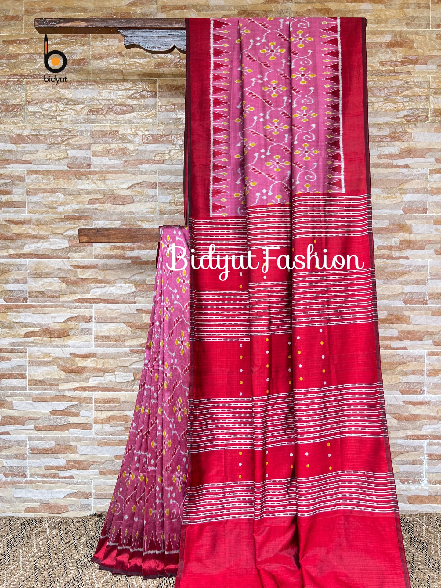 Handlooms of Odisha Nuapatna Ikat Silk Saree Rose gold color