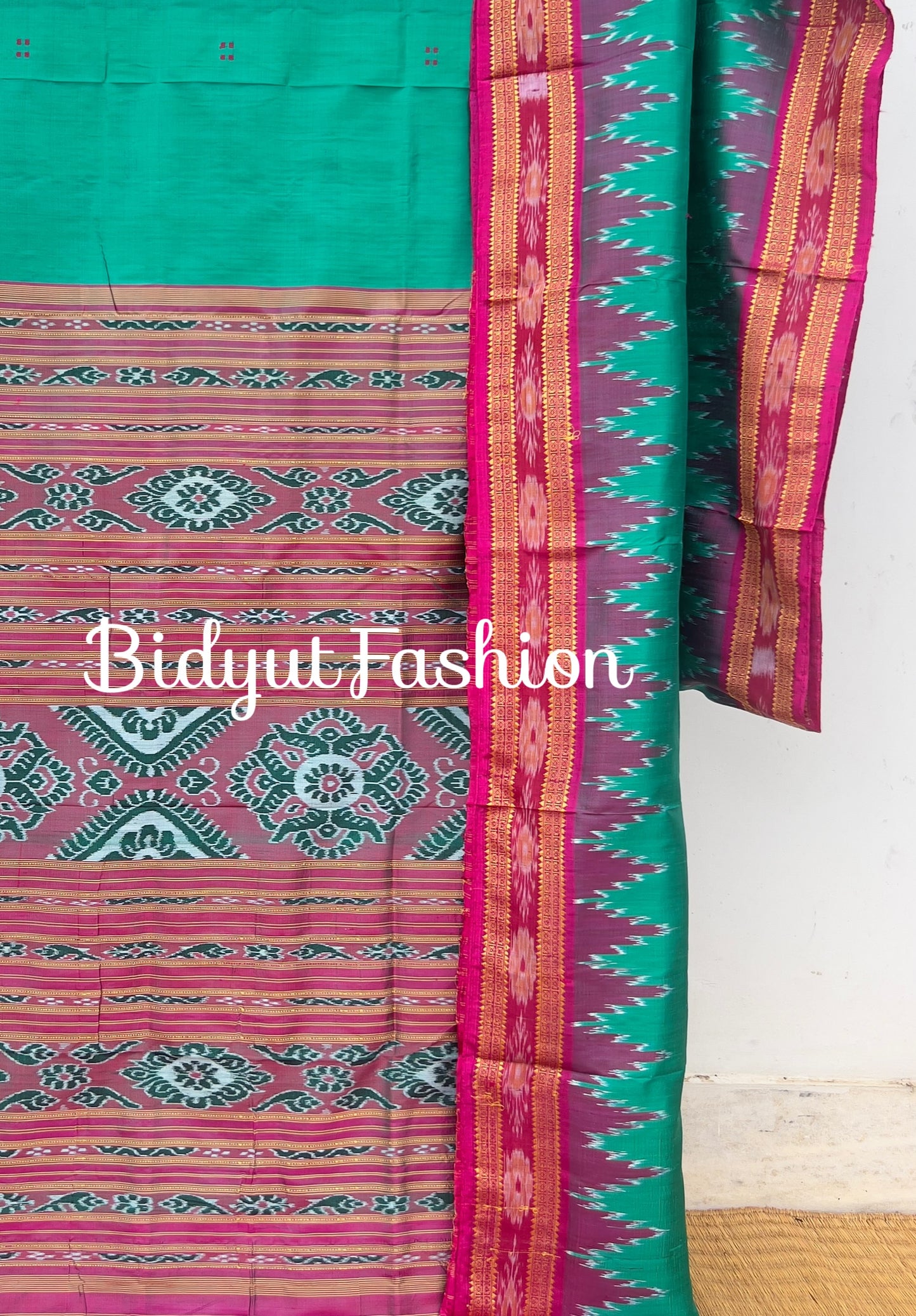 Handlooms of Odisha Nuapatna Khandua Ikat Silk Saree Green Color