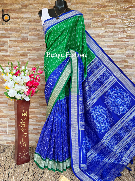 Handlooms of Odisha Sambalpuri Ikat silk saree green color
