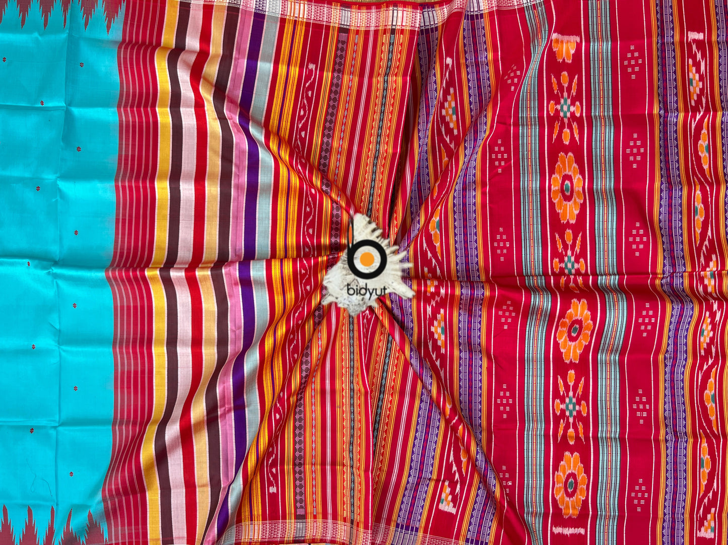 Handlooms of Odisha Berhampuri Double Palla Silk Saree Blue color