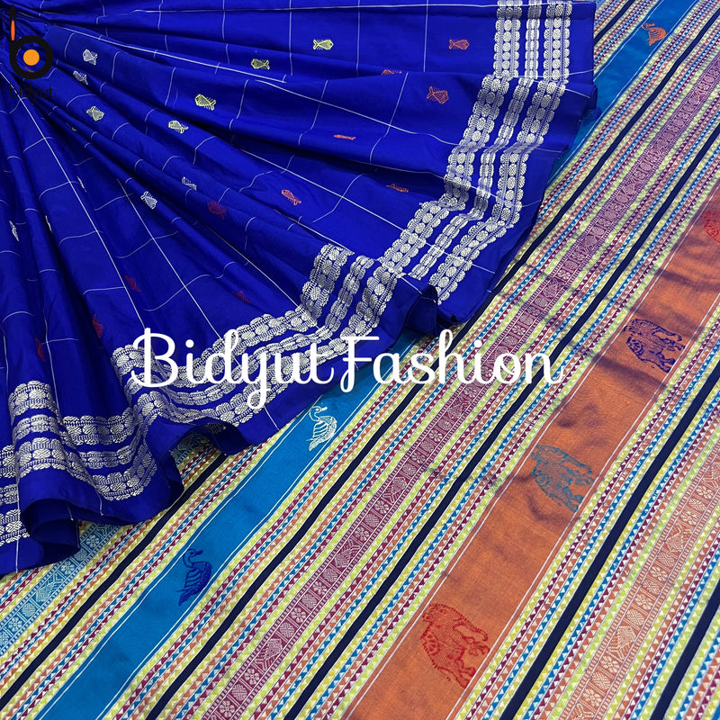 Blue color Berhampuri Patta Saree silk