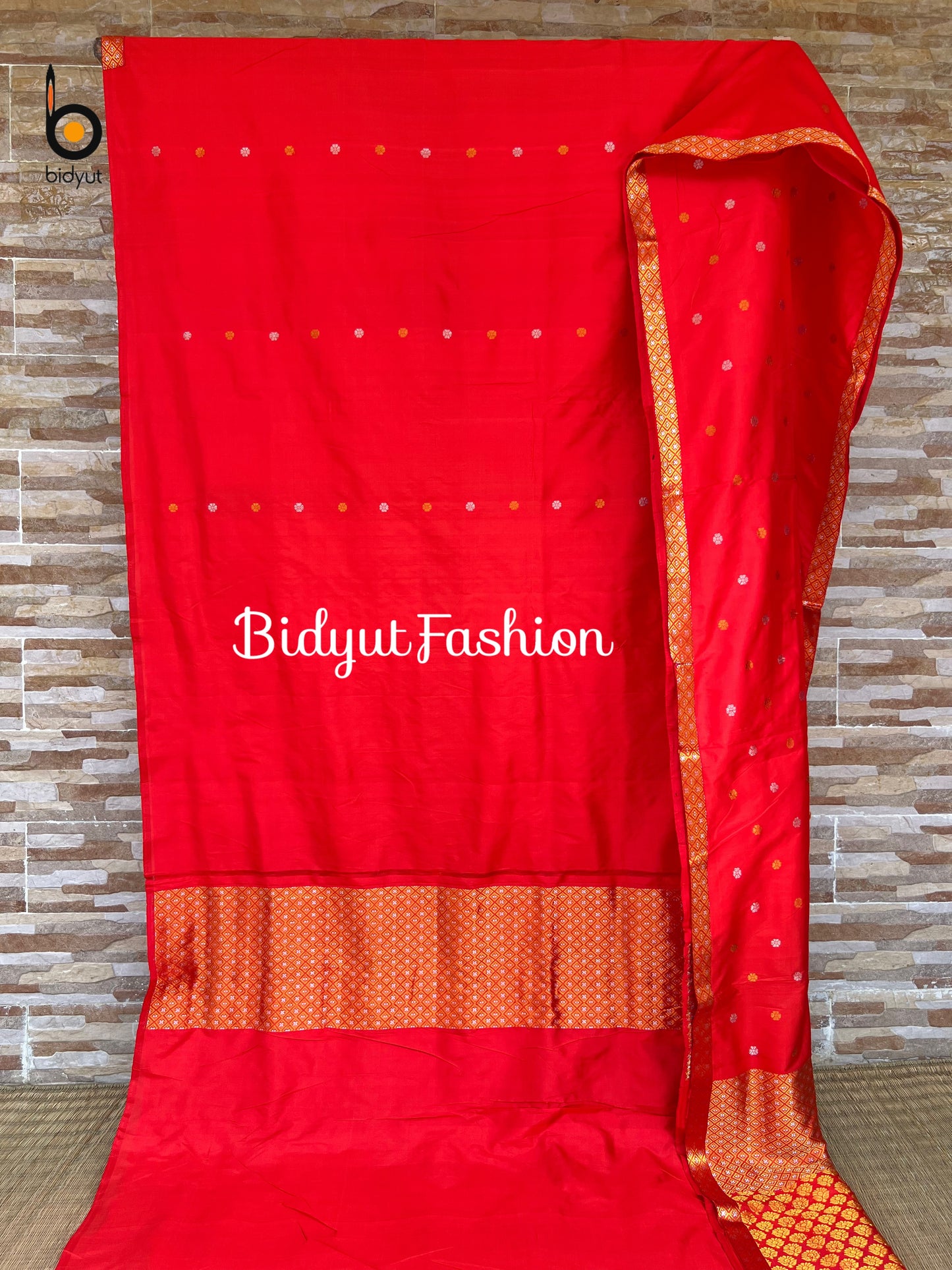 Handlooms of Assam Paat Silk Saree - Vermilion Red Color