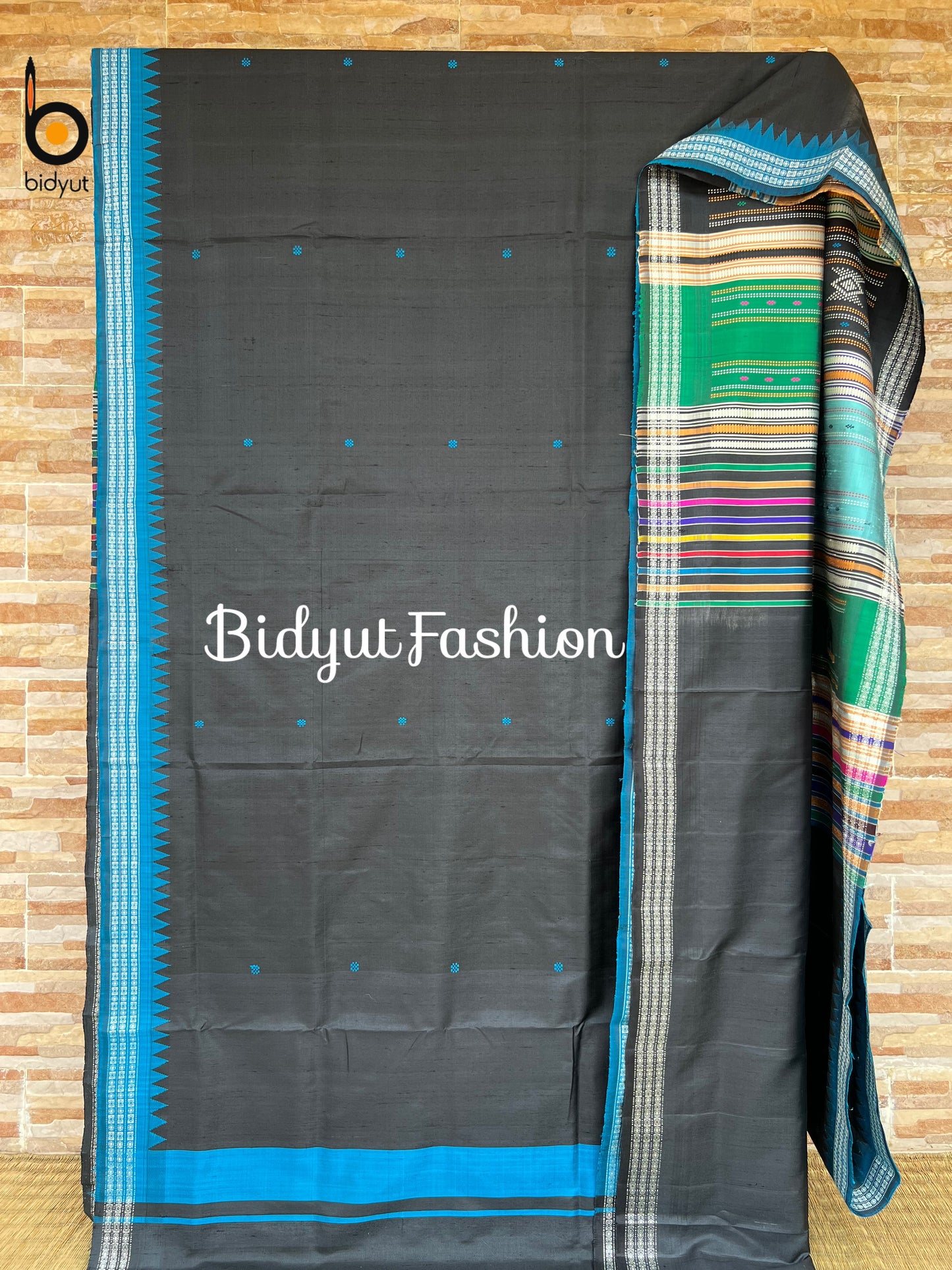 Berhampuri Double Palla Silk Saree Black | Odisha Handloom Patta Silk