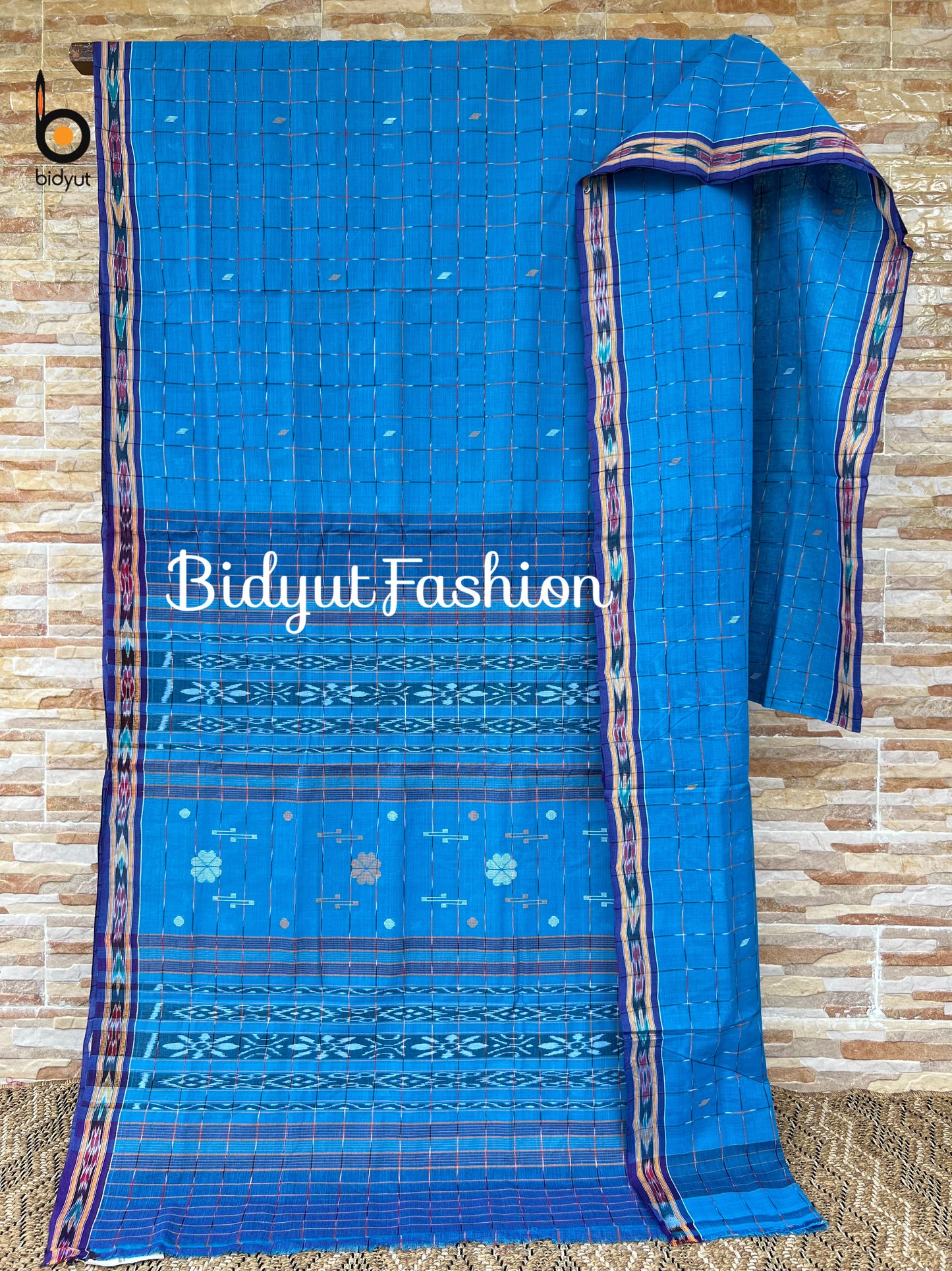 Handlooms of Odisha Jagatsinghpur Suta Ikat Cotton saree Blue color