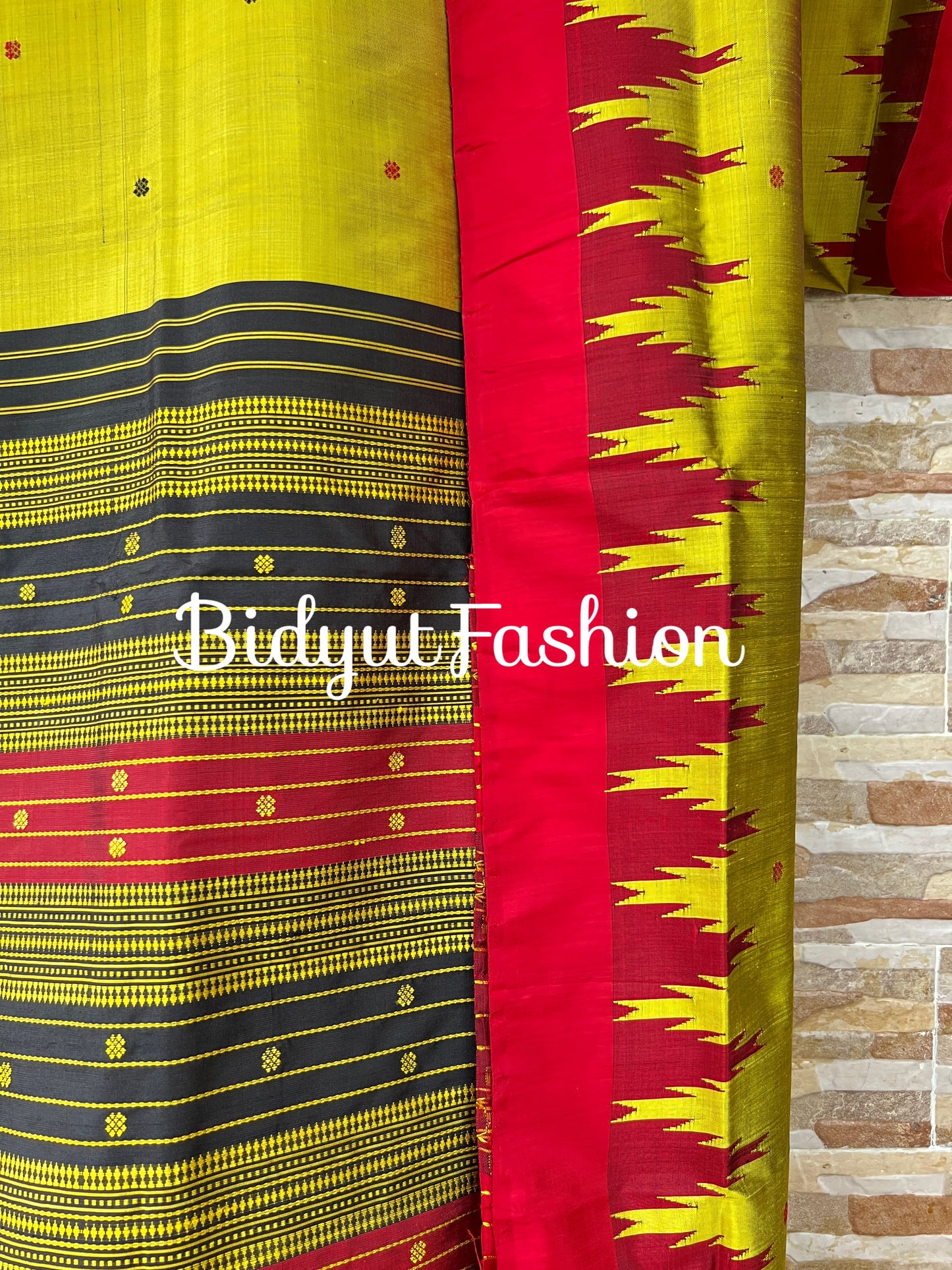 Handlooms of Odisha Berhampuri Double Palla Silk Saree Mustard yellow color