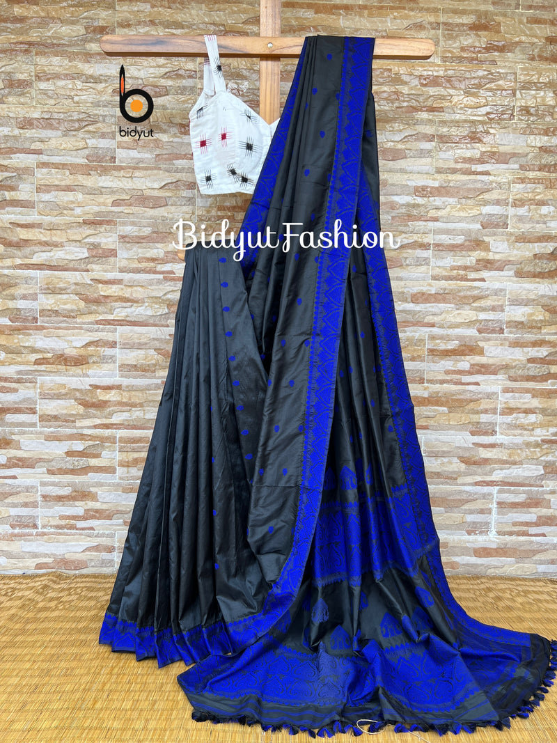 Assam Handloom Paat Silk Saree - Black saree - Bidyut Fashion