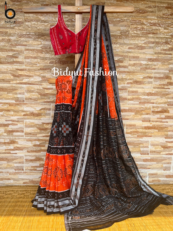 Odisha handloom Orange Color Ikat Cotton Saree