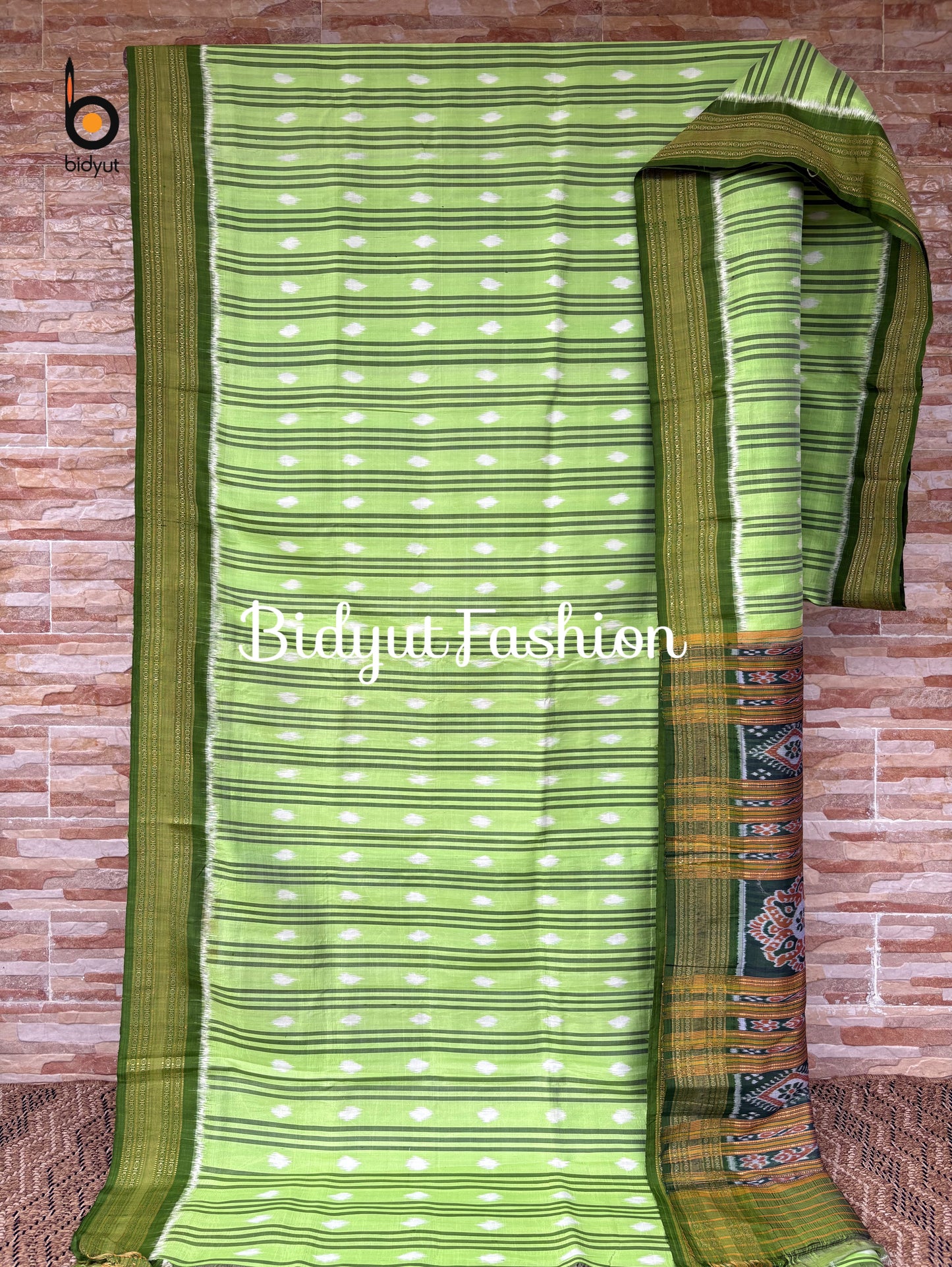 Handlooms of Odisha Nuapatna Khandua Ikat Silk Saree green color