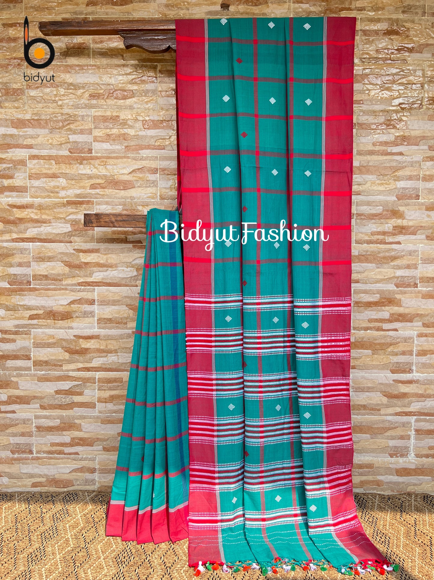 Handlooms of Odisha Santhal Tribal Cotton Sarees Green color