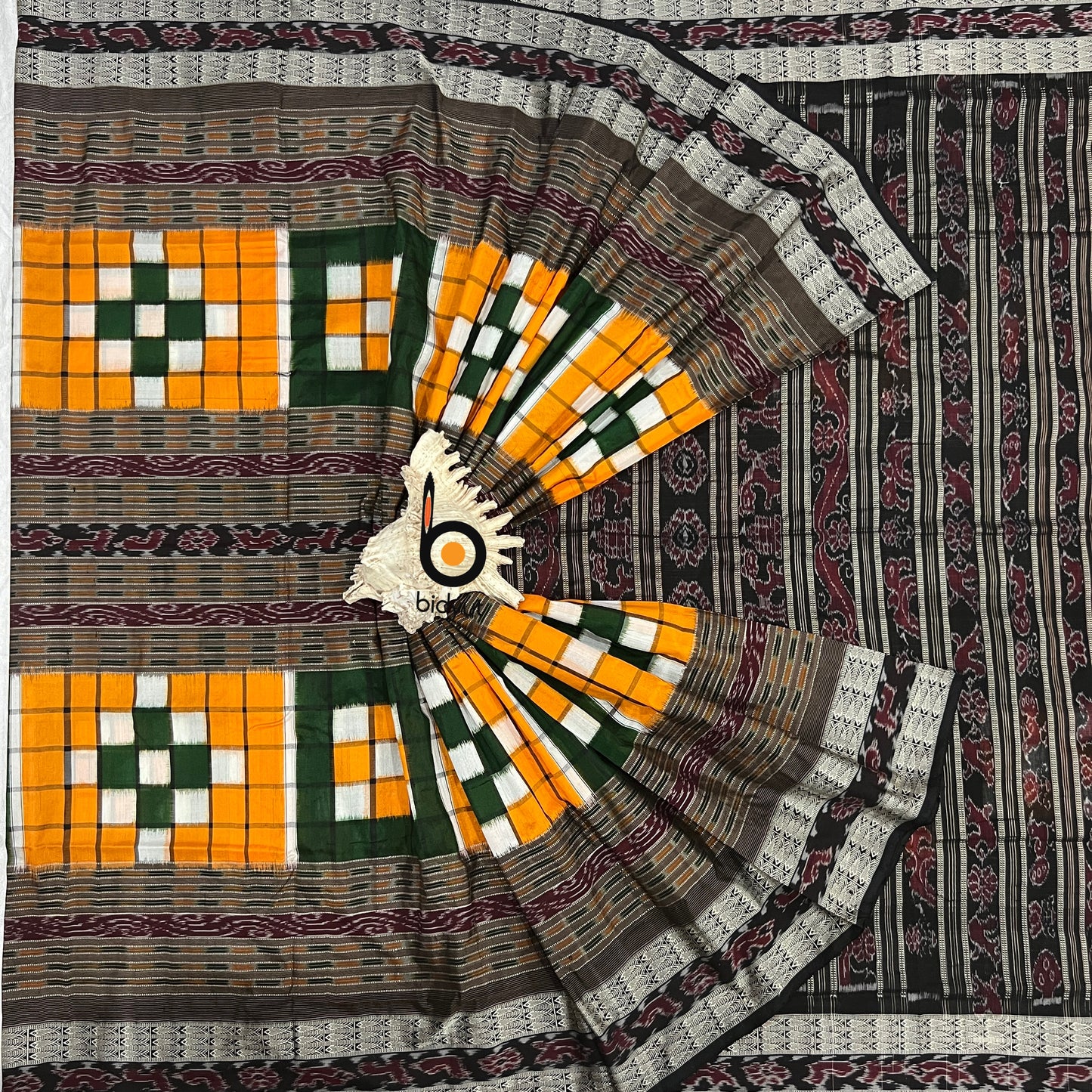 Handlooms of Odisha Sambalpuri Double Ikat Bichitrapuri Silk Saree Orange color