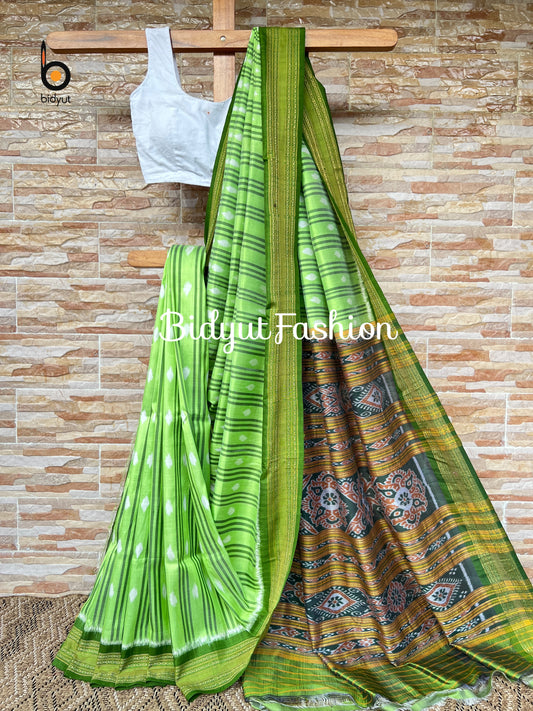 Handlooms of Odisha Nuapatna Khandua Ikat Silk Saree green color