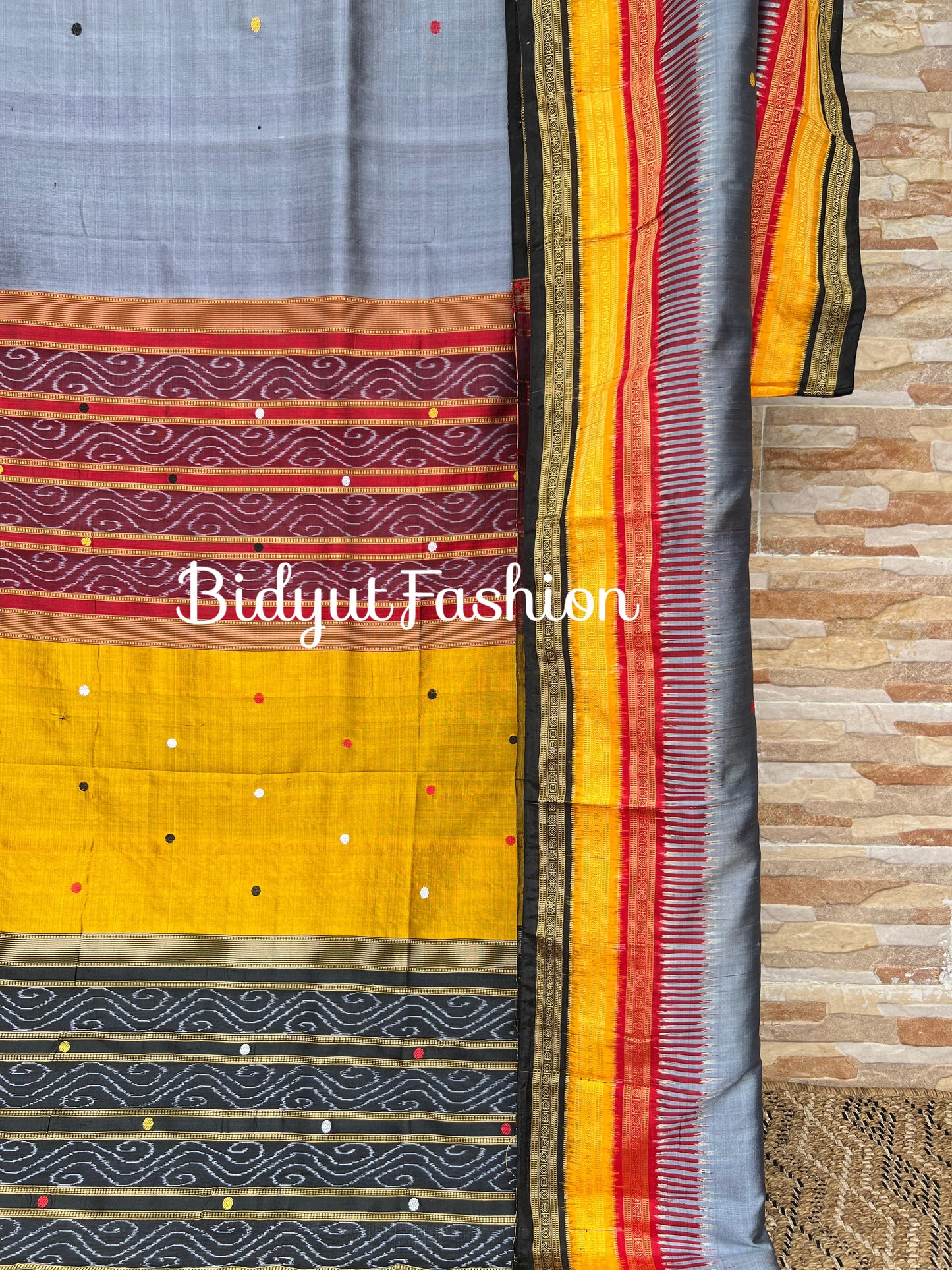 Handlooms of Odisha Nuapatna Kathiphera Ikat Silk Saree Grey Color