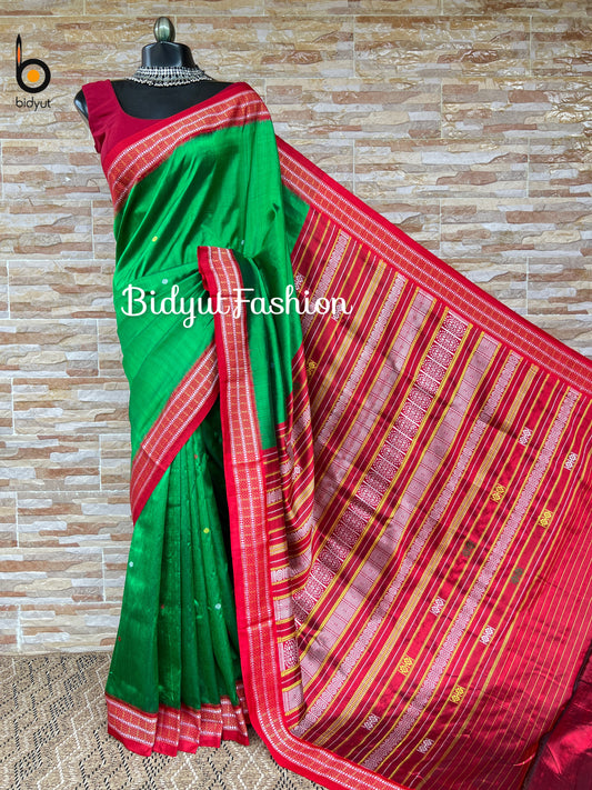 Odisha handloom| Siminoi design| Nuapatna Extra weft Silk Saree Green Color