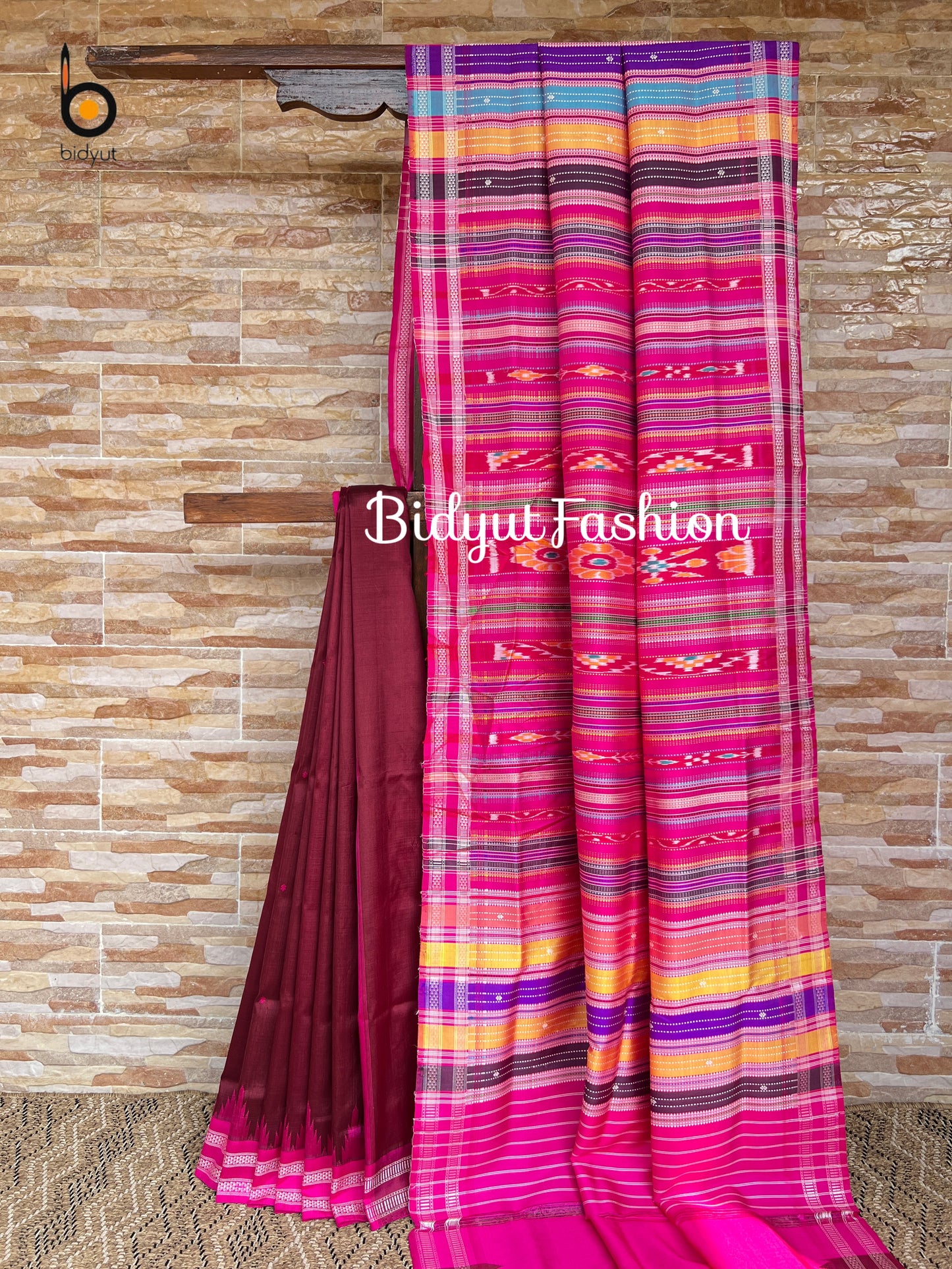 Maroon color Berhampuri Double Palla Silk Saree |Odisha handloom Silk