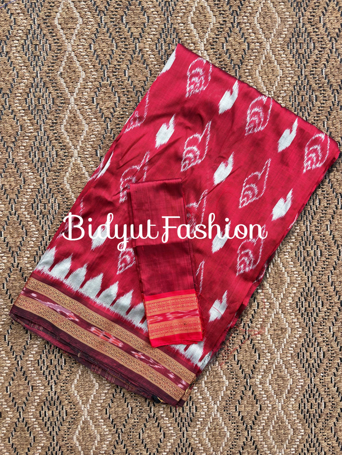 Handlooms of Odisha Nuapatna Khandua Ikat Silk Saree Red Color